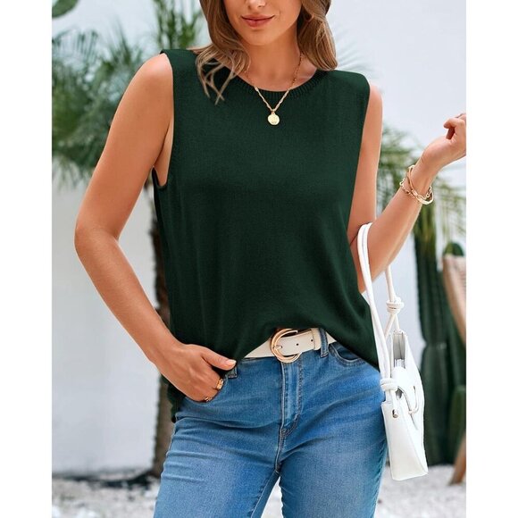 🆕Btfbm Women Green Sleeveless Neck Ribbed Knit Lightweight Pullover Sweaters - Picture 8 of 9